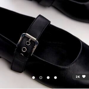 Topshop Cyndi Leather Square Toe Ballet Flats Shoes with Buckle Black size 8.5